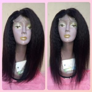 20" Kinky straight human hair wig 180% density Brazilian virgin unprocessed 4x4